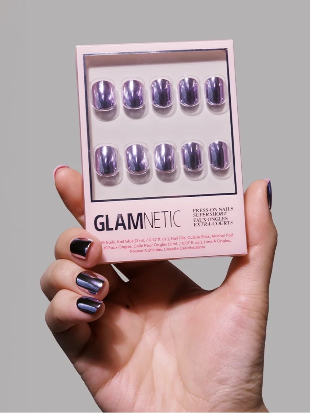 Glamnetic Metallic Lavender Press-On - Super Short - “Lilac Steel”